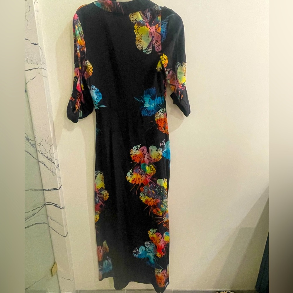 Colorful Silk(100%) Shirt Dress with 2 slits. Size XS. Designer Yumi Kim